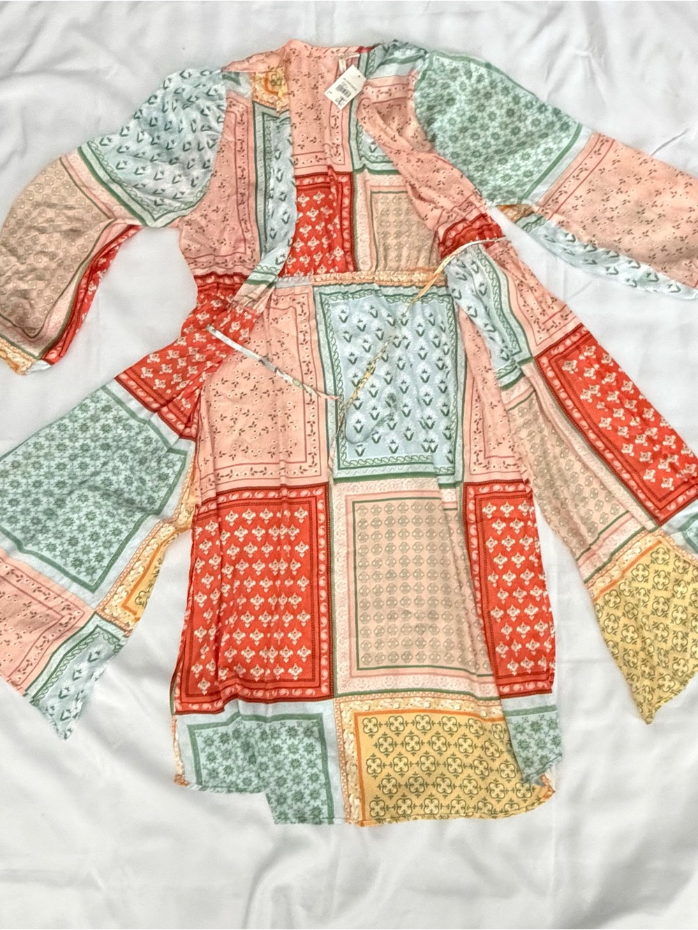 Cato Patchwork Print Duster  in Coral, Mint, Peach, Yellow